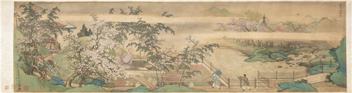 中国清朝禹之鼎-《春泉洗药图》 1703年 