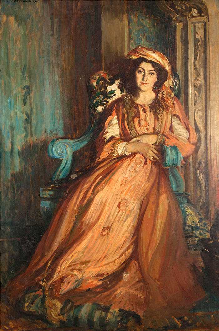 雅克-埃米尔·布兰奇 Jacques-Émile Blanche,法国画家）高清艺术作品-《肖像 de Mabel Dodge à la Villa Curonia [1911]》