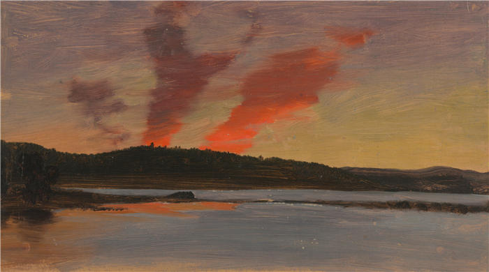 弗雷德里克·埃德温·丘奇 Frederic Edwin Church，美国画家）高清作品-《缅因州巴尔港附近的日落 约 1862 年）》