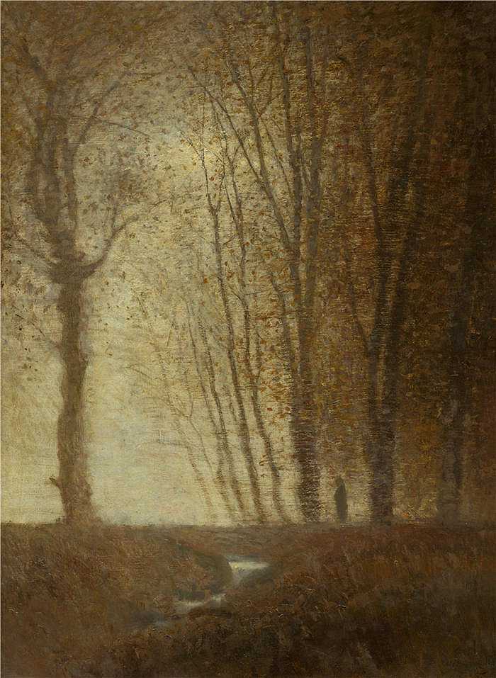 拉迪斯拉夫·梅德尼亚斯基 Ladislav Mednyánszky，匈牙利画家）高清作品-《月光下的森林边缘 1880-1890）》
