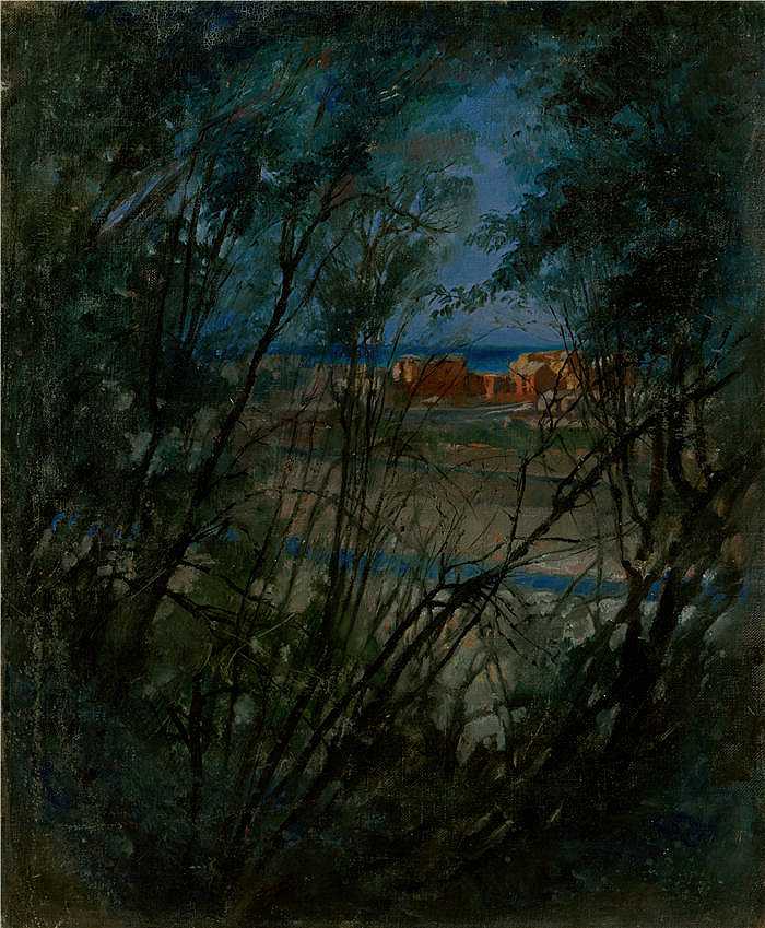 拉迪斯拉夫·梅德尼亚斯基 Ladislav Mednyánszky，匈牙利画家）高清作品-《蓝色风景 [1875]》