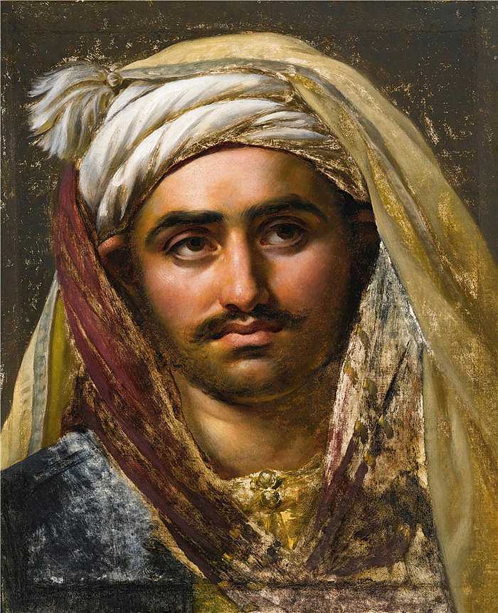 安·路易·吉罗代·特里奥松 Anne-Louis Girodet de Roussy-Trioson，法国画家）高清作品-《一个年轻的土耳其人的头》