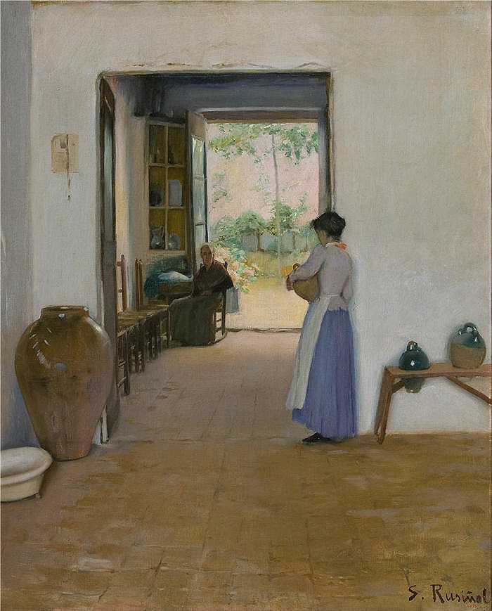 圣地亚哥·鲁西尼奥尔 Santiago Rusiñol，西班牙画家）高清作品-《锡切斯内部 约 1894 年）》