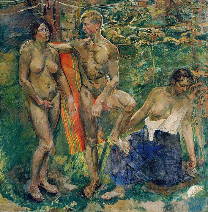 弗朗茨·维格勒 Franz Wiegele，奥地利画家）高清作品-《Akte im Wald [1910-1911]》