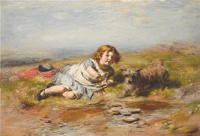 威廉·麦克塔格特[William McTaggart，苏格兰画家]作品-《玩伴，格雷西》