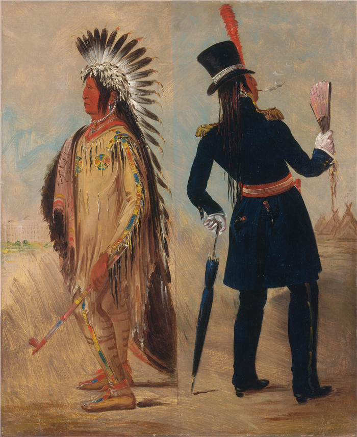 乔治·卡特林 [George Catlin,美国画家]作品-《Wi-Jún-Jon，鸽蛋头 光）往返华盛顿 1837-1839）》