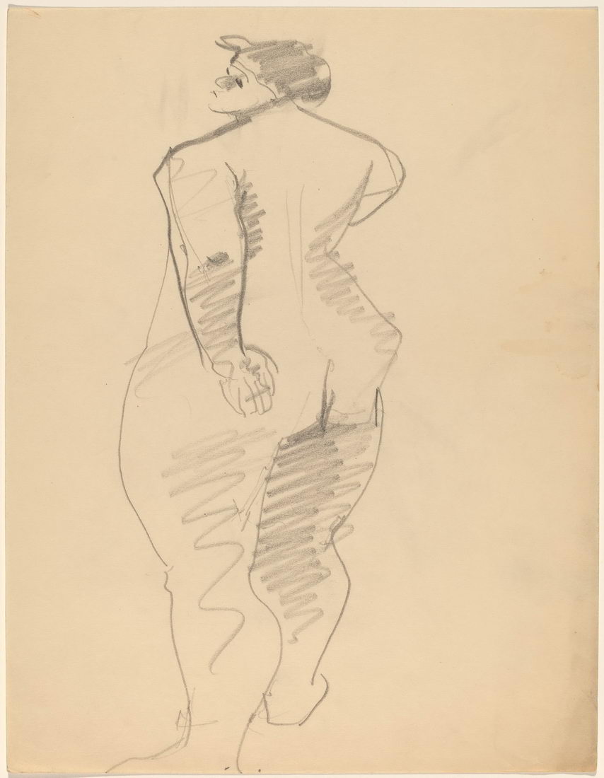 原版画库-Rear View of Standing Female Nude Right Arm Bent Looking Left-68958