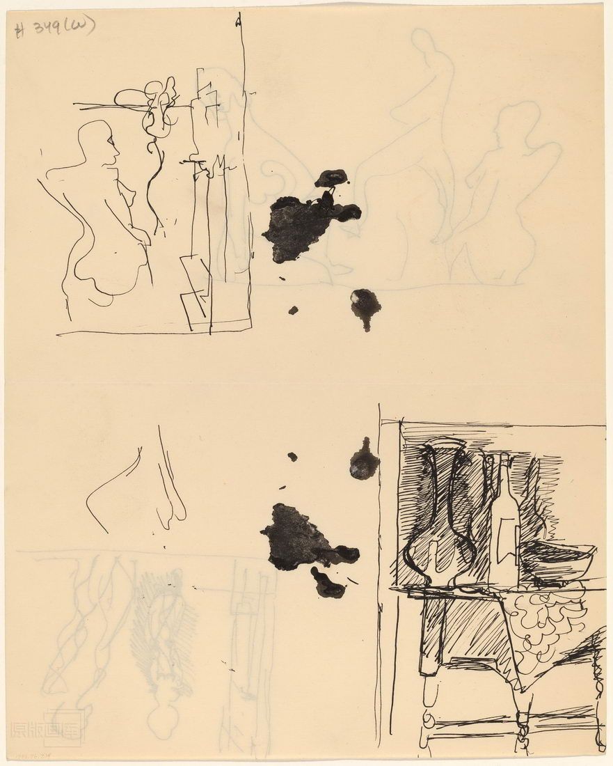 原版画库-Two Sketches Nude in an Interior and Still Life with Bottles and Vase verso -68783