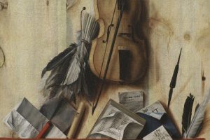 Cornelius Norbertus Gijsbrechts的《Trompe L’oeil With Violin》、音乐书和录音机