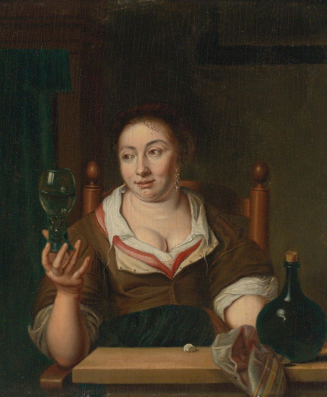 《拿着一杯酒的年轻女人》，作者：Ary de Vois