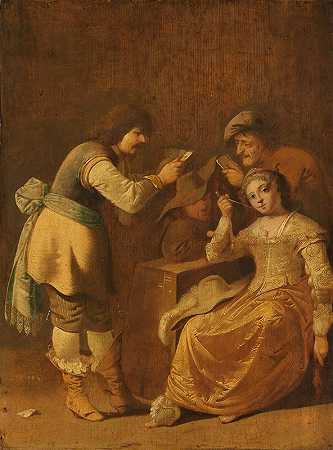 Pieter Jansz的《女子抽烟斗的纸牌玩家》