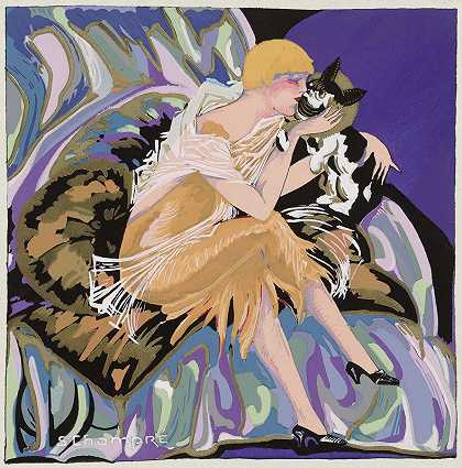 S.Chompé的《坐着的女人和猫》