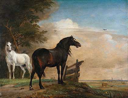 保卢斯·波特（Paulus Potter）的《大门附近草地上的两匹马》