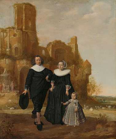赫尔曼·梅德特·唐克的《风景中一对夫妇带着孩子的肖像》
