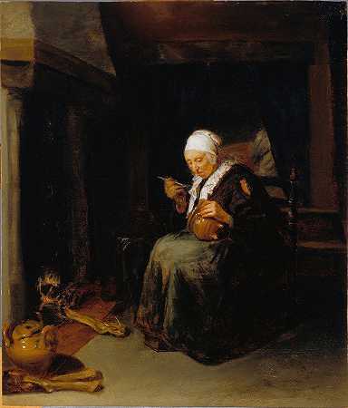 Quirijn Van Breklenkam的《老妇人吃饭》