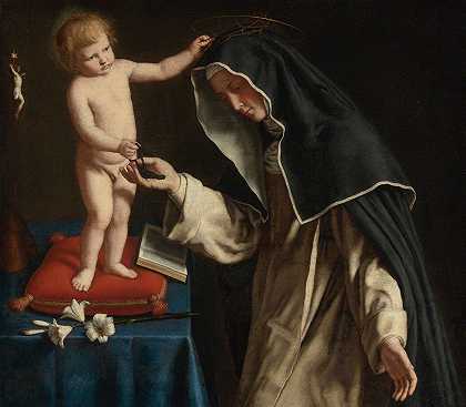 《锡耶纳圣凯瑟琳从基督之子手中接过荆棘之冠》乔瓦尼·巴蒂斯塔·萨尔维·达·萨索费拉托著