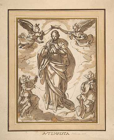 多梅尼科·丰塔纳（Domenico Fontana）的《两位天使为圣母加冕，天使音乐家在前台》