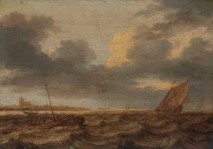 Jan Porcellis的《波涛汹涌的水域中的渔船》