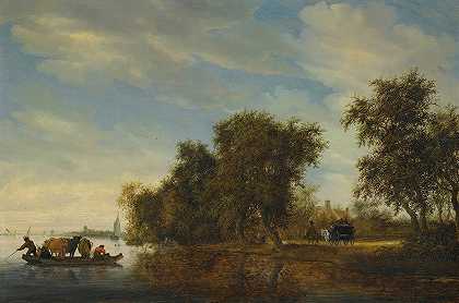 雅各布·萨洛蒙兹《渡船上的河流风景》