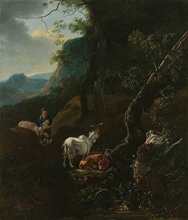 亚当·派纳克的《山区风景中的牧羊女与动物》