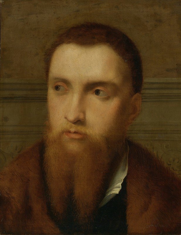 巴黎·博尔多的《一个留着胡子的男人的肖像，头和肩，在室内》