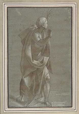乔瓦尼·保罗·洛马佐（Giovanni Paolo Lomazzo）举手站立的男性悬垂人像