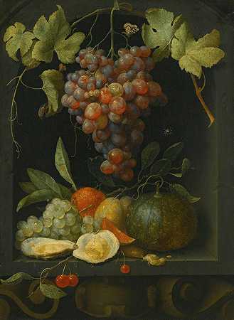 乔里斯·范森（Joris van Son）的《石头壁龛里的葡萄、甜瓜、橘子李子和牡蛎的静物》