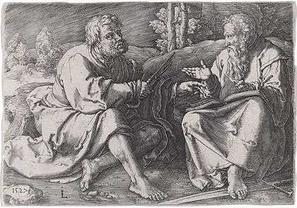 卢卡斯·范·莱登的《坐在风景中的圣彼得和保罗》