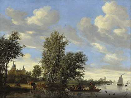 雅各布·萨洛蒙兹（Jacob Salomonsz.van Ruysdael）的《河流风景与渡轮》