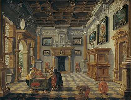 巴托洛缪斯·范·巴斯森（Bartholomeus van Bassen）的《华丽的文艺复兴室内装饰与Tric Trac播放器》