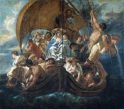 雅各布·乔丹（Jacob Jordaens）的《船上有各种人和动物的神圣家庭》