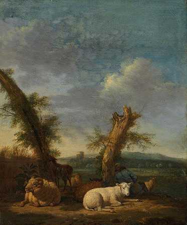 阿德里安·范·德·维尔德的《羊与睡牧羊人的风景》