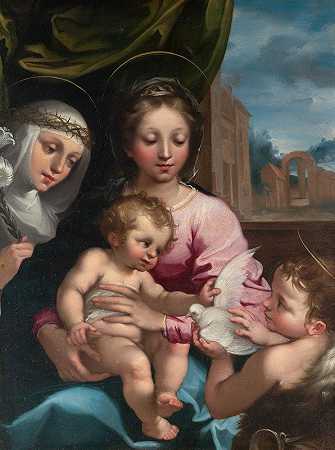 鲁蒂利奥·马内蒂（Rutilio Manetti）的《圣母与孩子与锡耶纳的施洗圣徒约翰和圣凯瑟琳》（Virgin and Child with Young Saint John the Baptist and Saint Catherine of Siena）