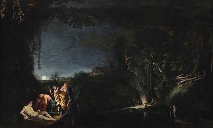 Moyses van Uyttenbroek的《月光风景与神话主题》