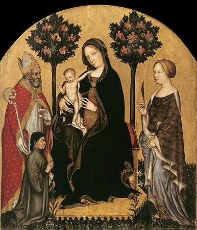 《玛利亚与孩子、圣徒和捐献者共立》，作者：Gentile da Fabriano