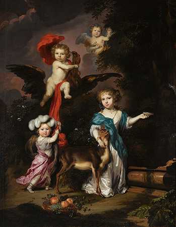 尼古拉斯·梅斯（Nicolas Maes）的《四个孩子的田园家庭肖像，神话人物人物化，包括盖尼米德（Ganymede）和戴安娜与鹿》（Diana With a Deer）