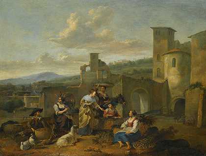 Hendrick Mommers的《蔬菜卖家的意大利风景》