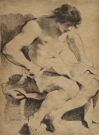 Guercino的《坐着的年轻人的研究》