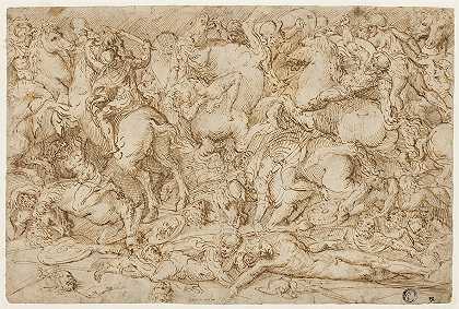 多梅尼科·坎帕尼奥拉的《与马和人的战斗场景》