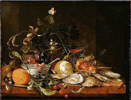 Jan Davidsz de Heem的《葡萄酒、水果和牡蛎的静物》