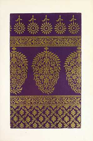 约翰·查尔斯·罗宾逊（John Charles Robinson）的《紫色薄纱印度围巾，金色印花图案》