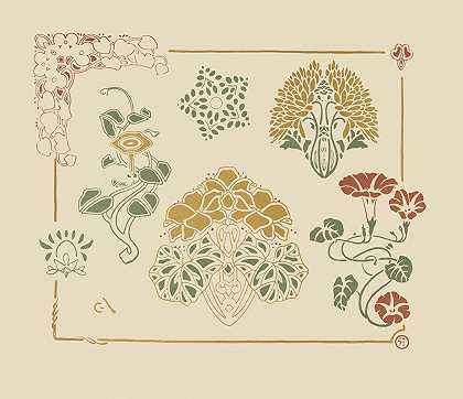 George Auriol基于树叶和喇叭形花朵的抽象设计