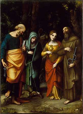 科雷吉奥的《圣彼得、玛莎、玛丽·马格达伦和伦纳德》