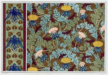 乌鸦，模具边缘蝉和蓟，由莫里斯·皮拉德·弗奈尔印刷