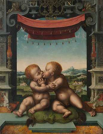 “婴儿基督和施洗者圣约翰的拥抱”，Joos van Cleve工作室