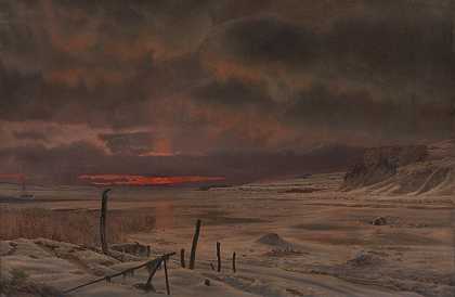 《一个冬天的夜晚》，作者：丹麦Fiord，作者：Vilhelm Kyhn
