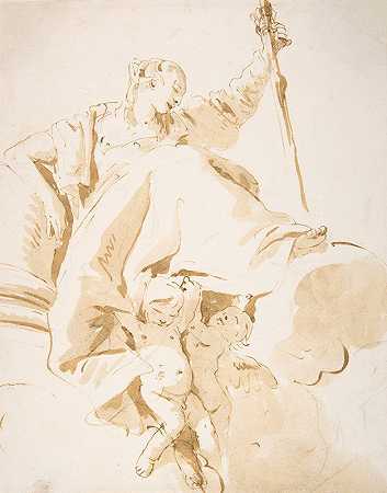 乔瓦尼·巴蒂斯塔·蒂埃波罗（Giovanni Battista Tiepolo）的《坐着的女人举着一把剑，靠两个推杆支撑》
