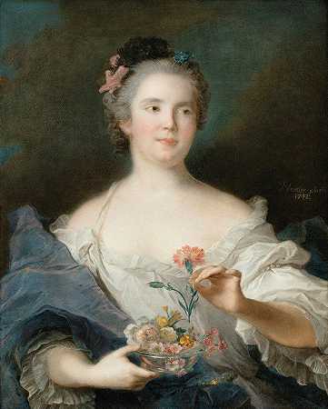 让-马克·纳蒂尔的《一位手持康乃馨的女士的肖像，据说她是夏托鲁公爵夫人》