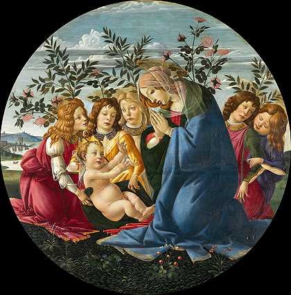 桑德罗·波提切利（Sandro Botticelli）的《麦当娜用五个天使崇拜孩子》（Madonna Adoring the Child with Five Angels）