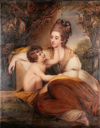 “伊丽莎白·艾丽西亚·玛丽亚·赫伯特夫人的肖像，后来的卡那封伯爵夫人和她的儿子查尔斯·赫伯特，亨利·博恩